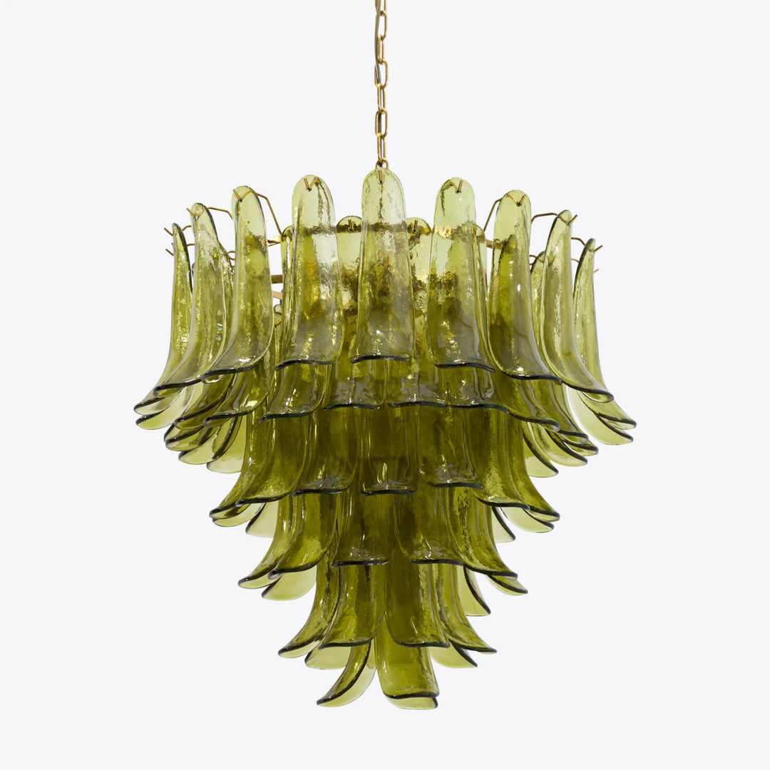 Olive Green Glass Cascade Chandelier with Layered Petal Shades