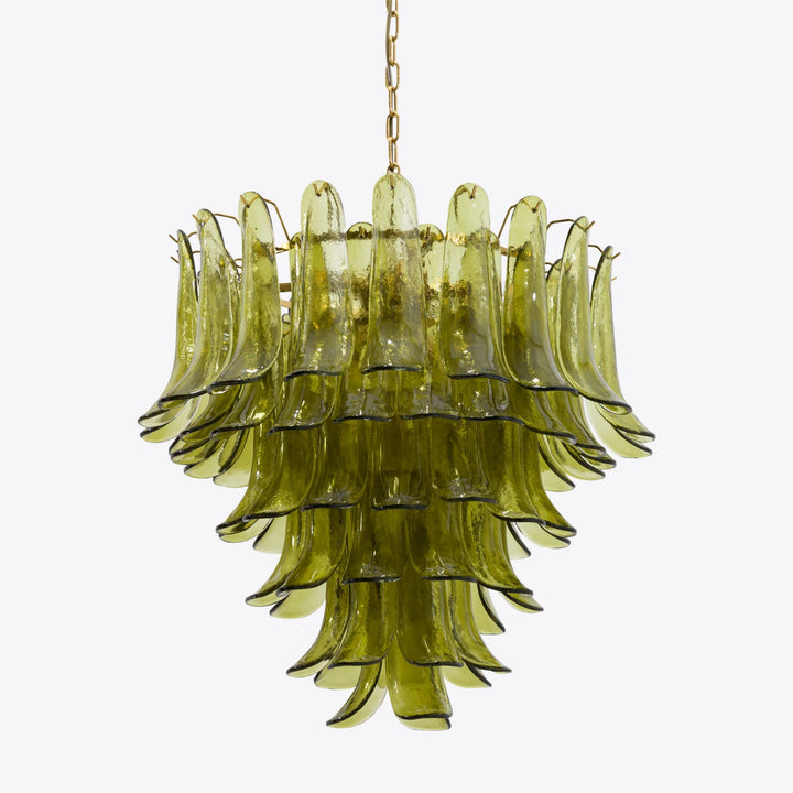 Olive Green Glass Cascade Chandelier with Layered Petal Shades