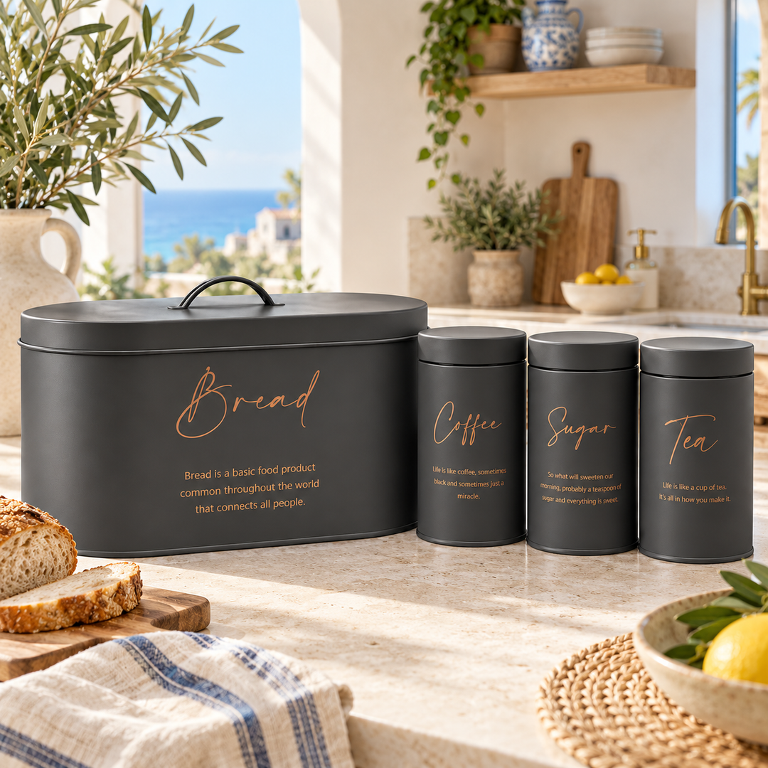 Cream Kitchen Bread Box and Storage Canister Set