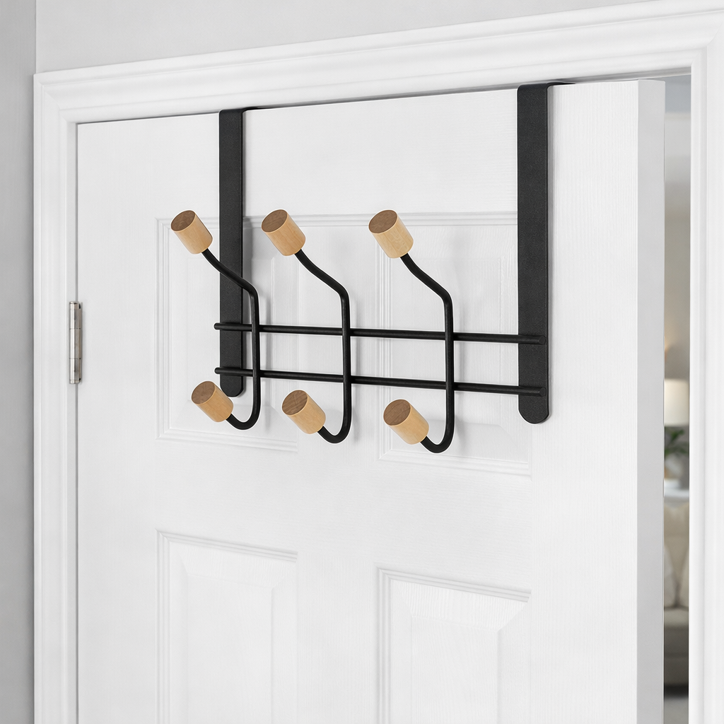 Over-the-Door Wooden Hook Rack
