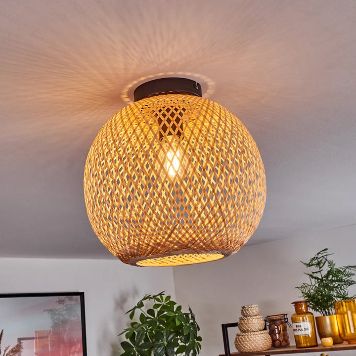 Rustic Woven Bamboo Ceiling Light - Oval Design