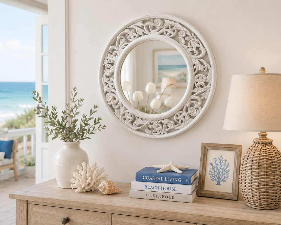 Round Floral Carved Wall Mirror
