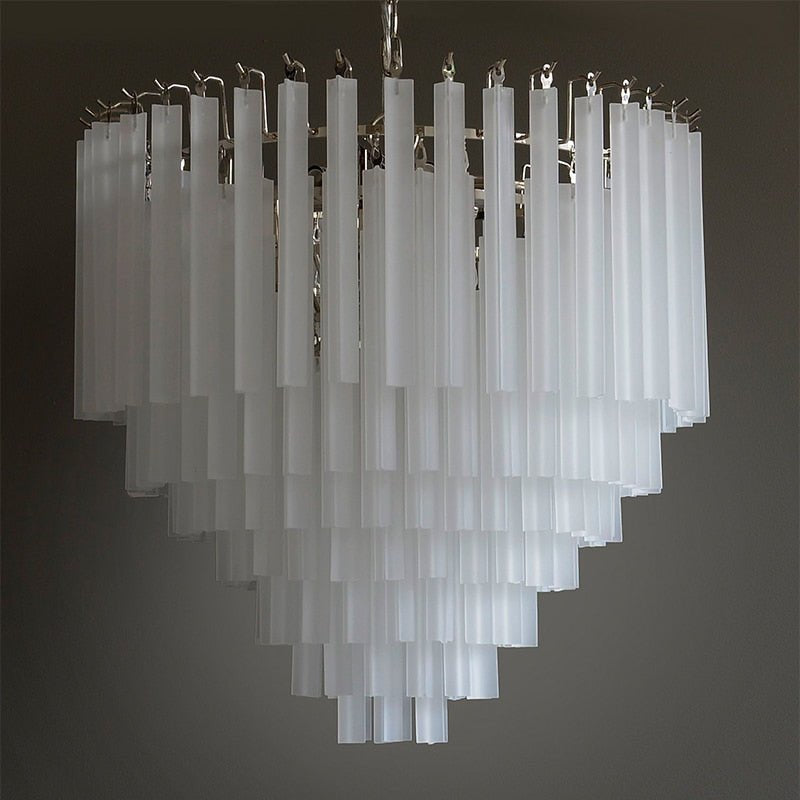 Tiered White Glass Chandelier