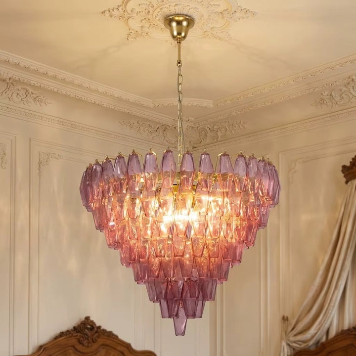 Pink Crystal Chandelier with Gold Finish