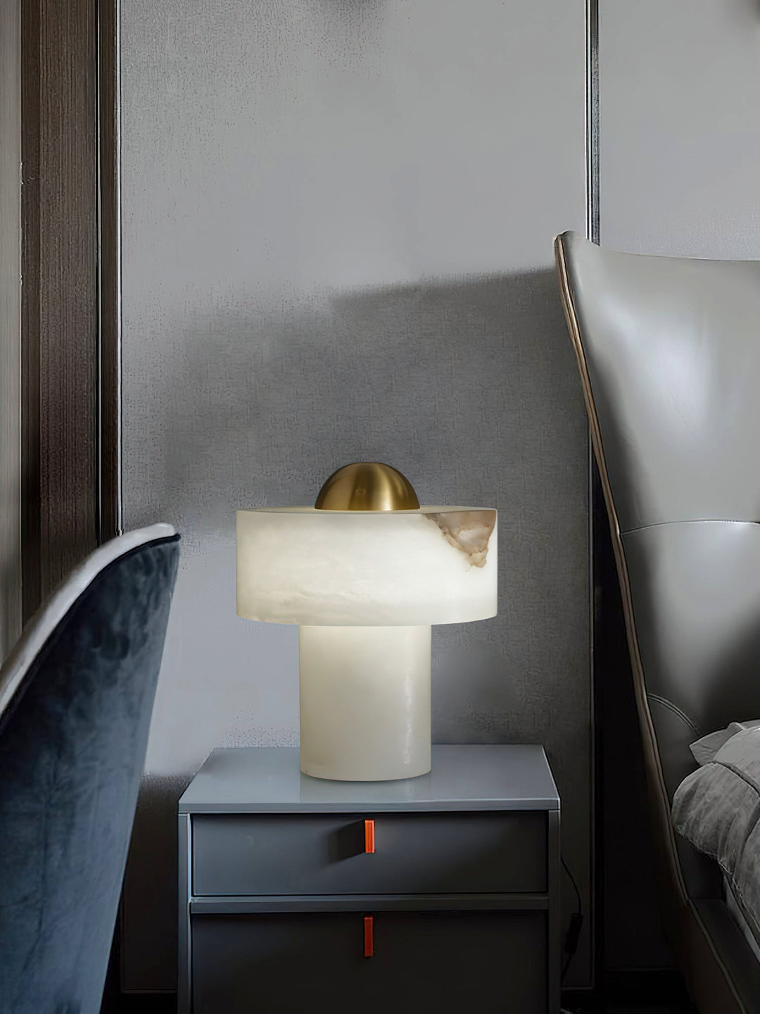 Modern Spanish Alabaster White and Brass Table Lamp