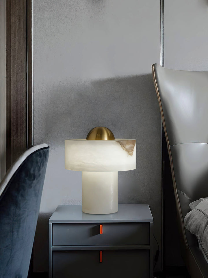 Modern Spanish Alabaster White and Brass Table Lamp