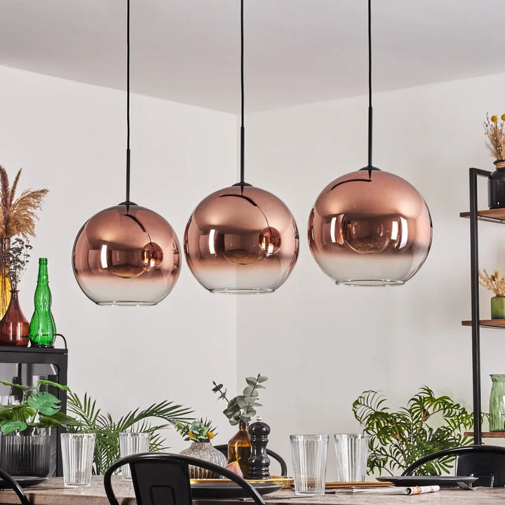 Modern Rose Gold Glass Globe Pendant Light Trio