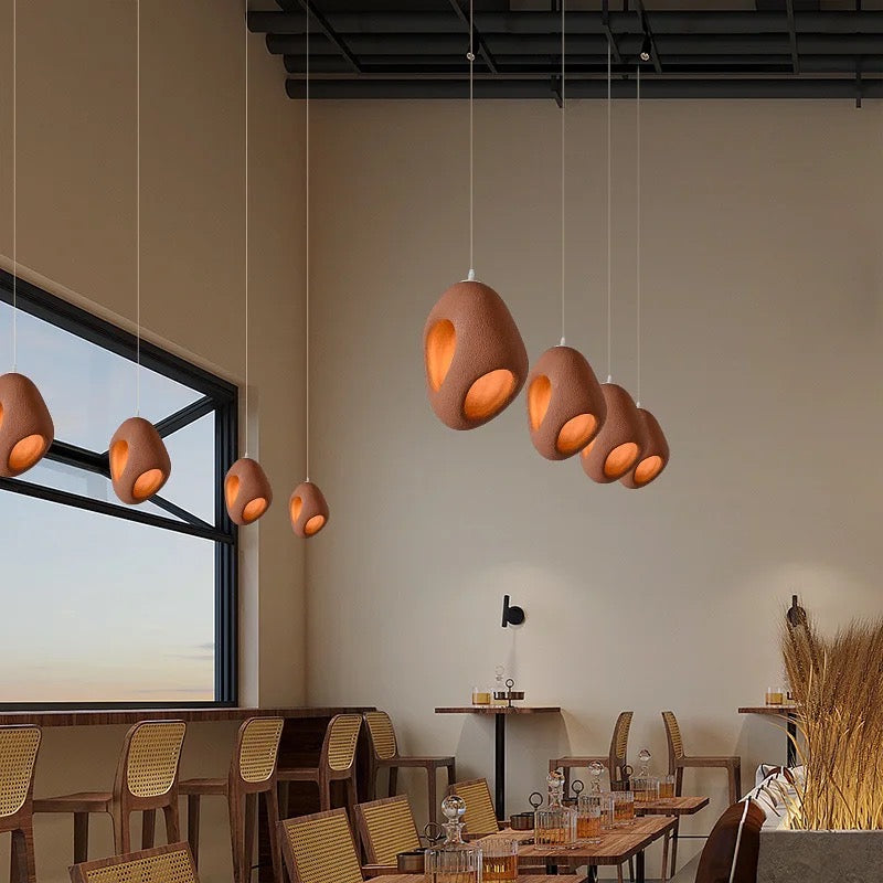 Artistic Pendant Light with Organic Terracotta brick Design