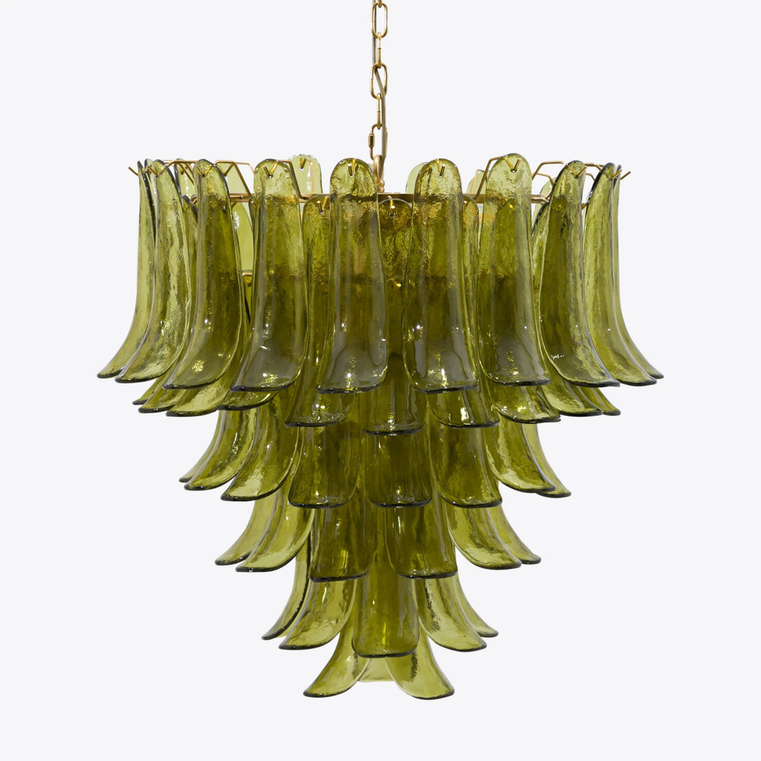 Olive Green Glass Cascade Chandelier with Layered Petal Shades
