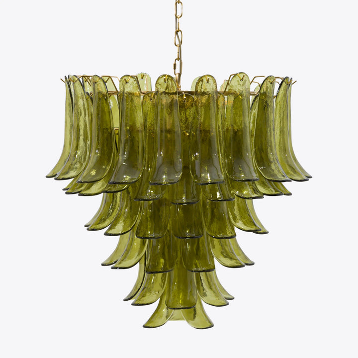 Olive Green Glass Cascade Chandelier with Layered Petal Shades