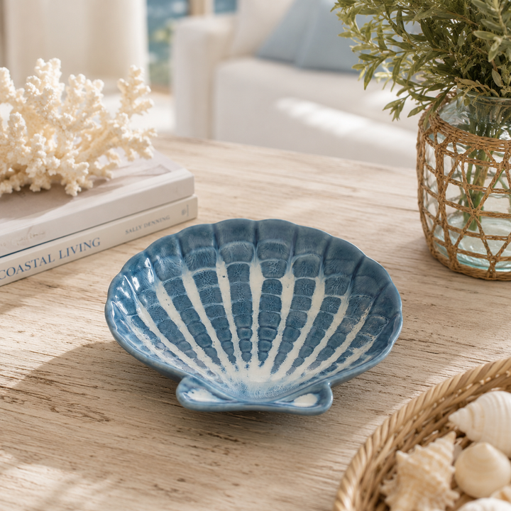 Blue Coastal Seashell Ceramic Decorative Bowl