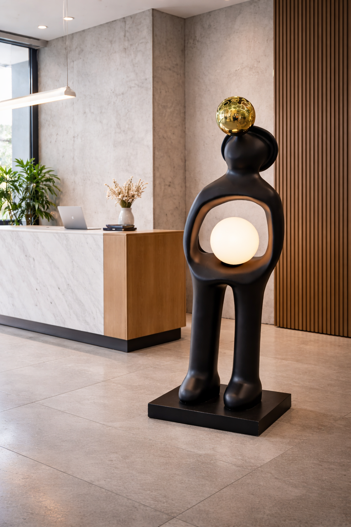Modern Sculpture LampModern Sculpture Lamp with Dual Globe DesignThis artistic sculpture lamp features a modern design with a sleek black finish and dual globe lights. Perfect for adding a decorative touch to your space, it functiFloor LampsWadi Home