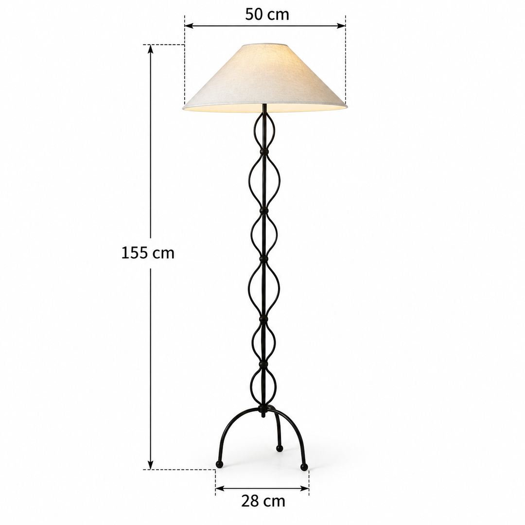 Black Metal Loop Floor Lamp with Beige Fabric Shade
