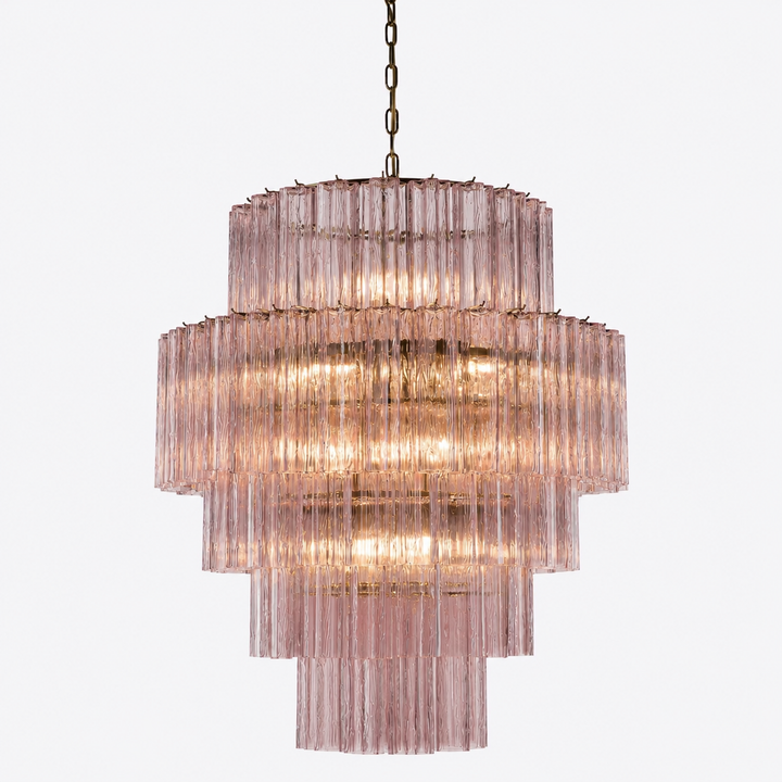 Modern Pink Glass Tiered Chandelier