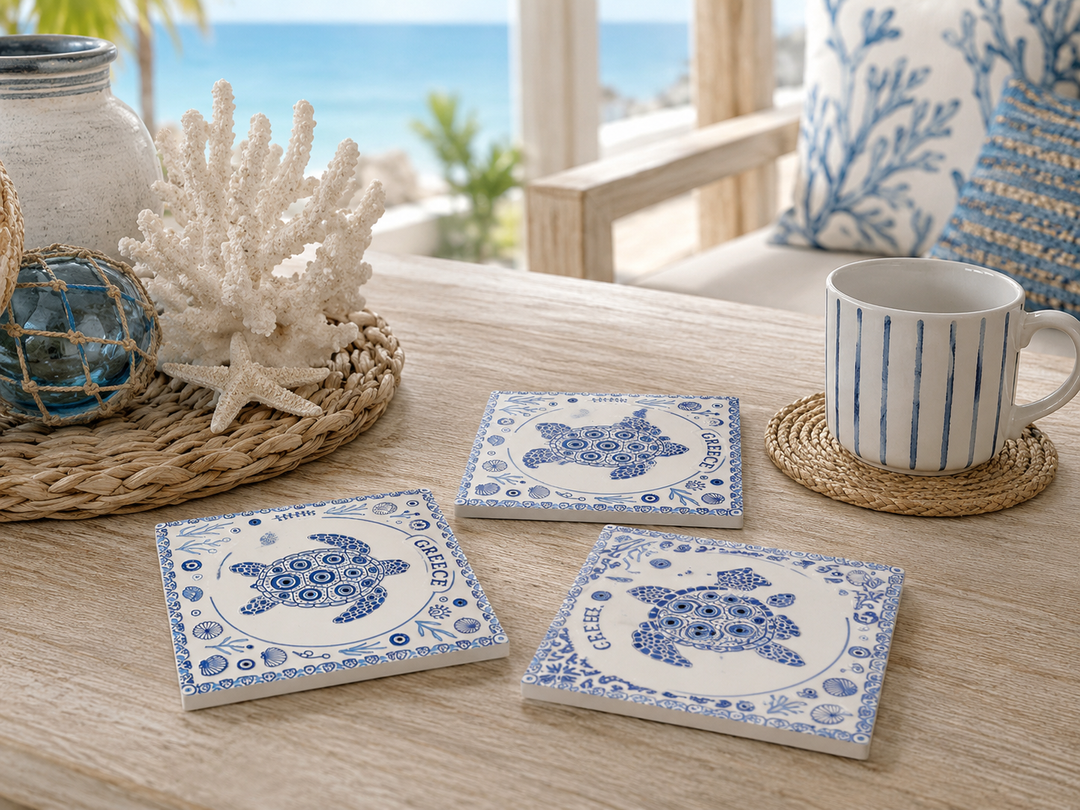 Coastal Sea Turtle Ceramic Coaster Set of 3