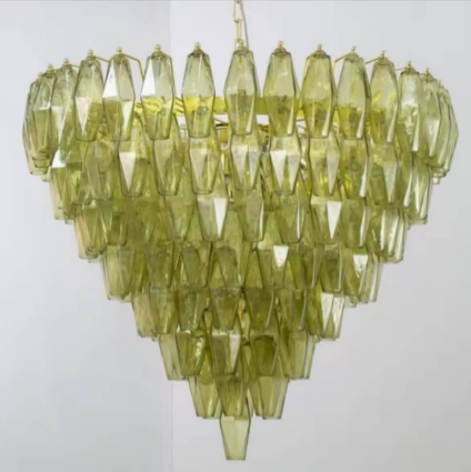 Olive Green Glass Crystal Chandelier with Gold Finish