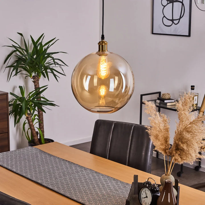 Modern Amber Glass Globe Pendant Light