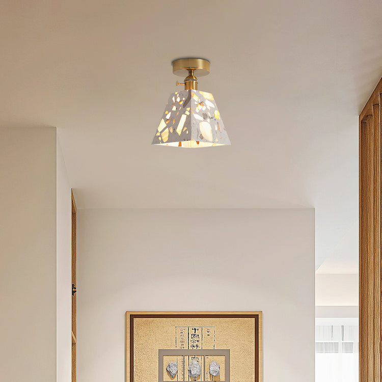White Terrazzo Cone Pendant Light with Brass Fitting