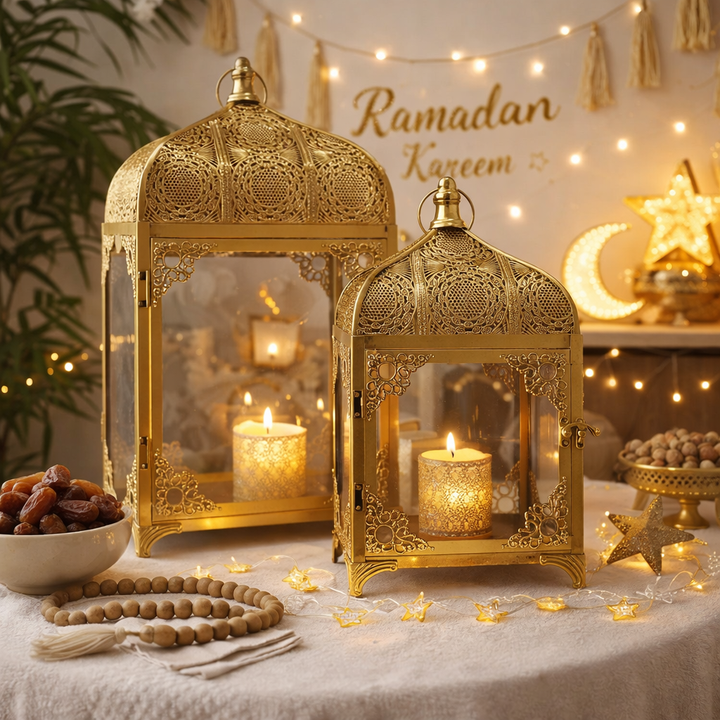 Vintage Moroccan Gold or silver Metal Lanterns (Set of 2)