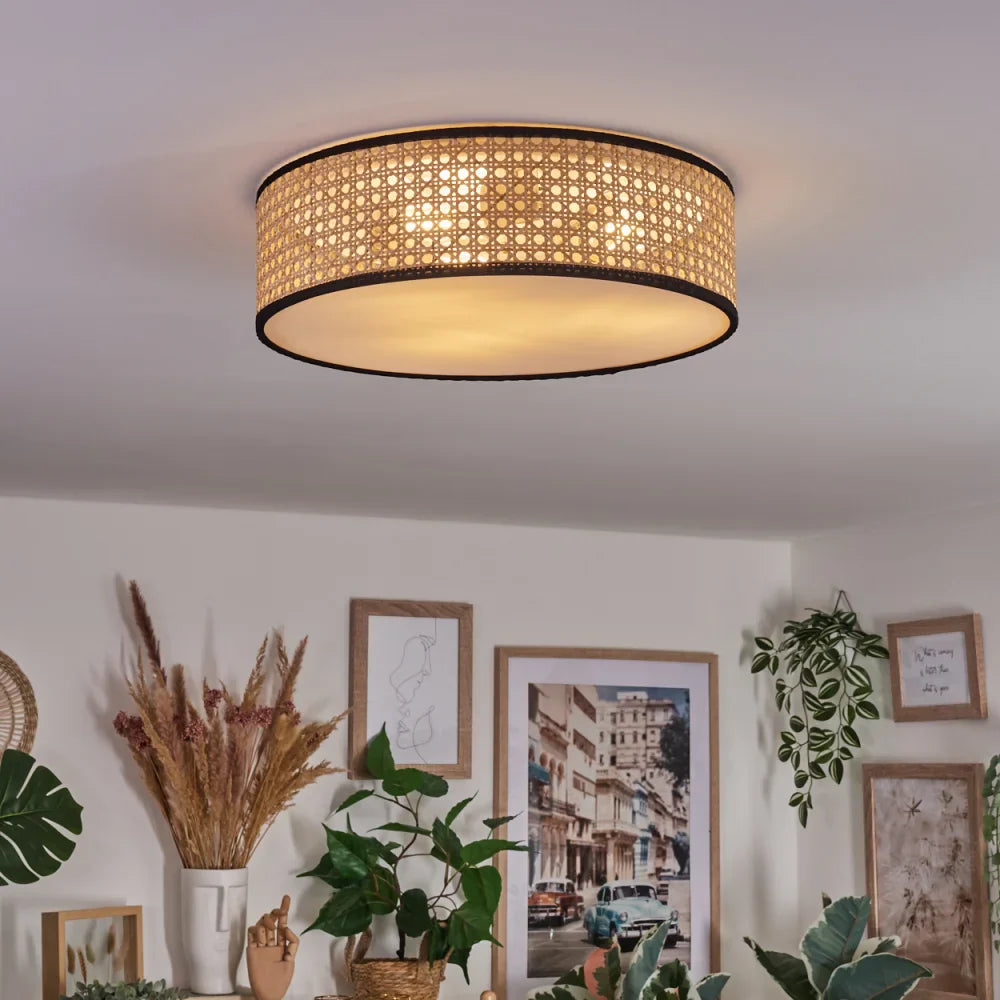 Rustic Rattan Drum Ceiling Light