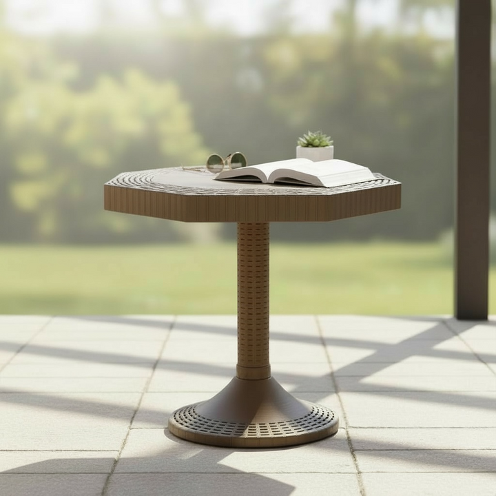 Flower Pedestal Woven Outdoor Side Table