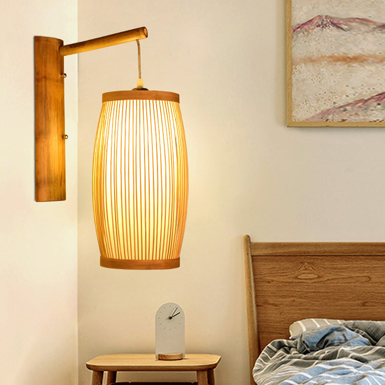 Wall Mounted Light with Bamboo Stripes Shade