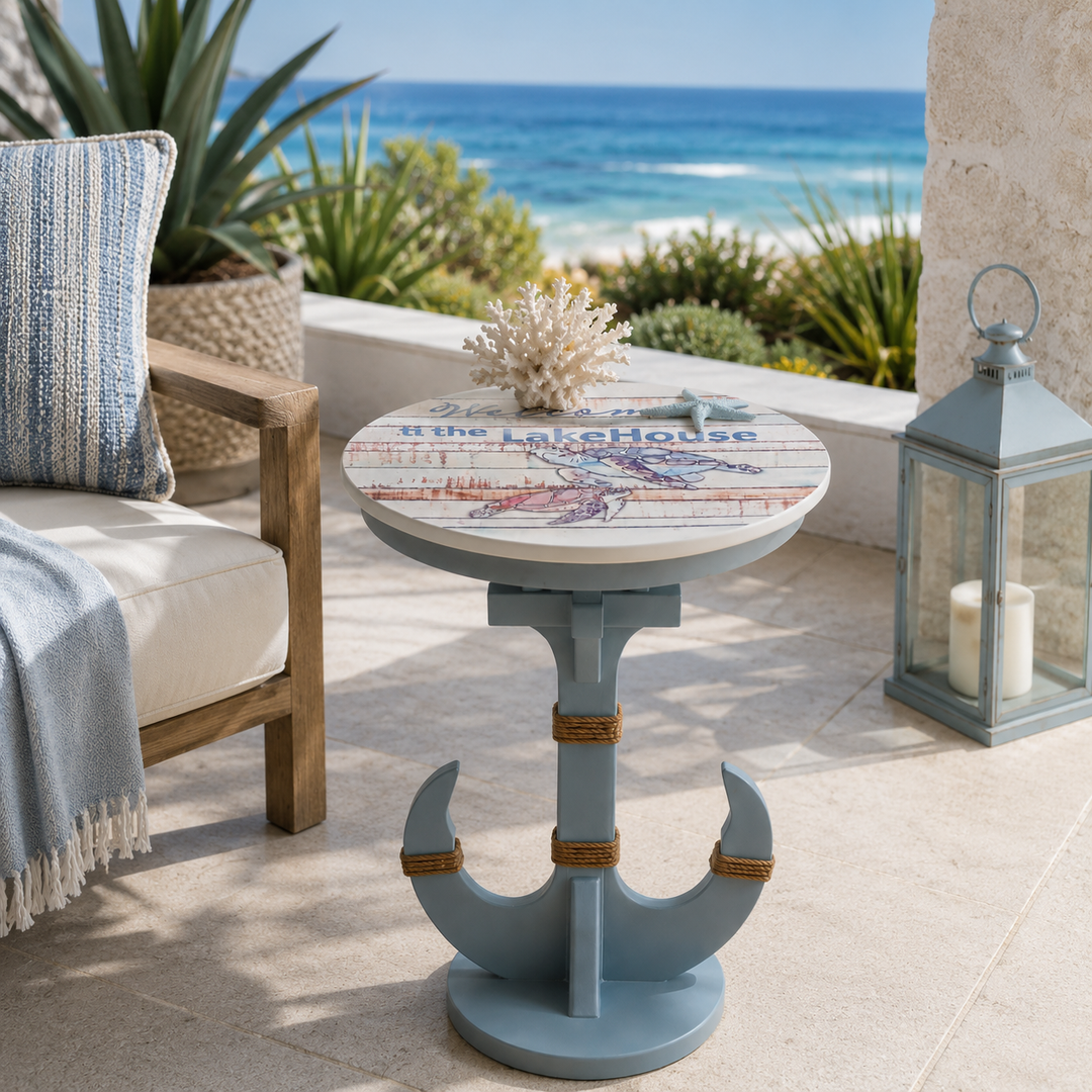 Coastal Anchor Pedestal Accent Side Table