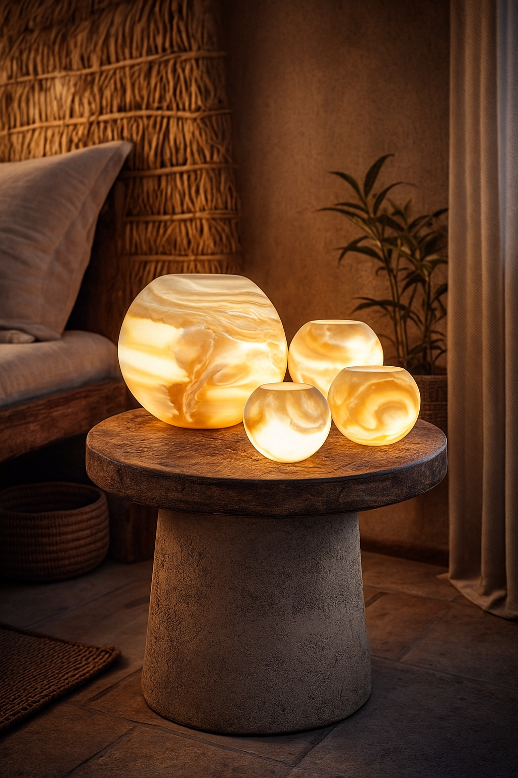 Alabaster Glow Sphere Table Lamps