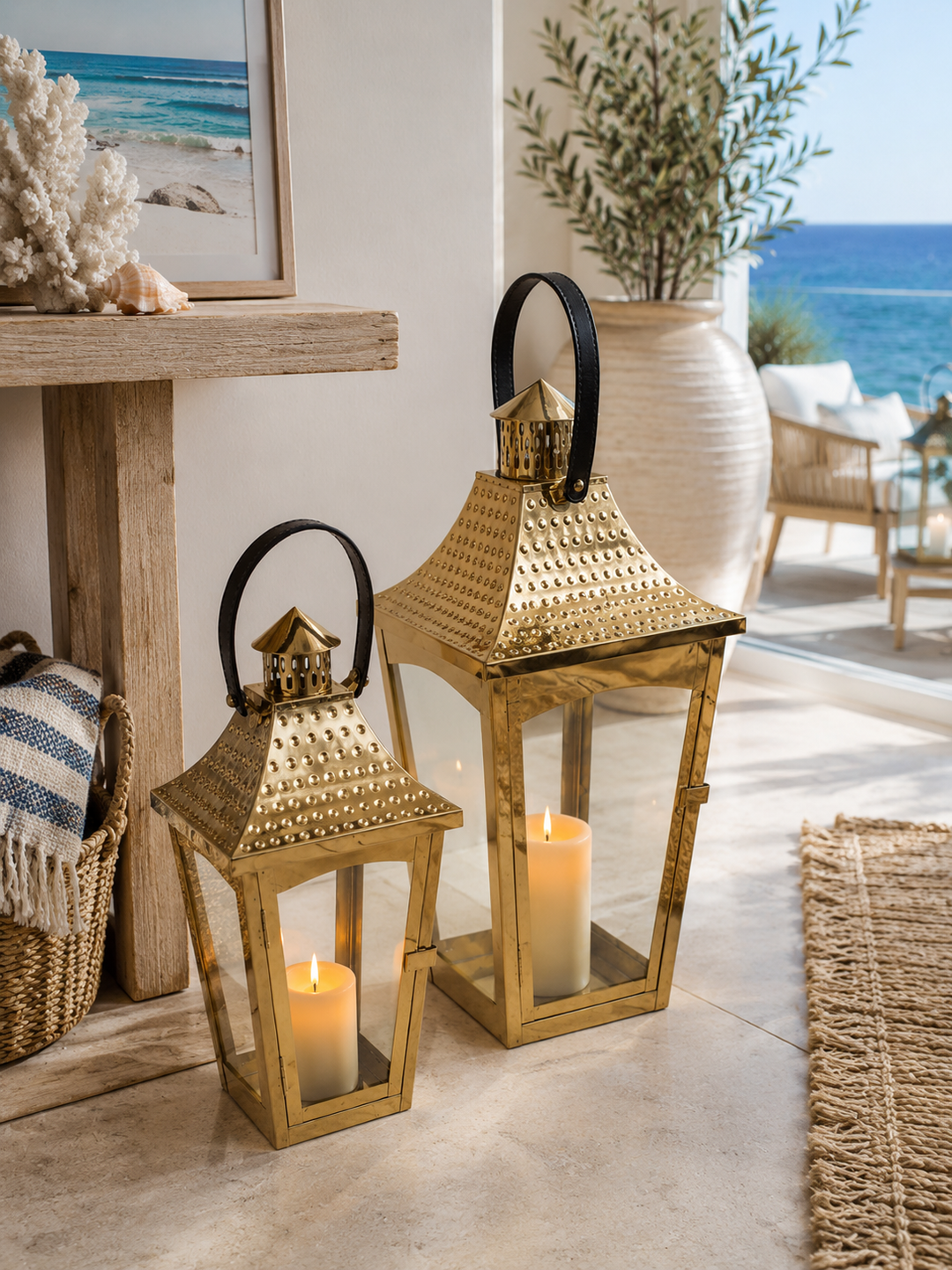 Set of 2 Gold Metal Decorative Candle Lanterns