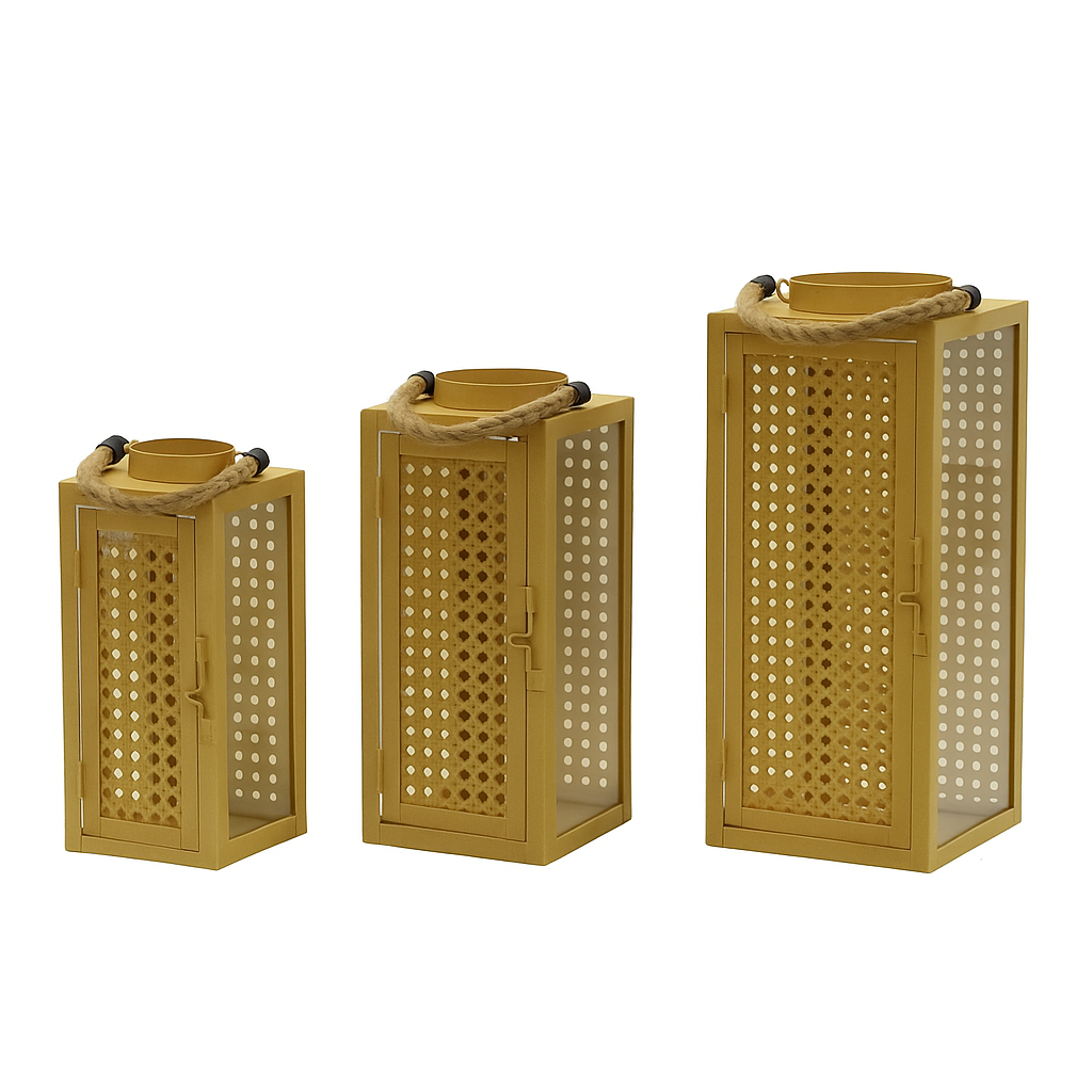 Gold Woven-Panel Lantern(set of 3 )