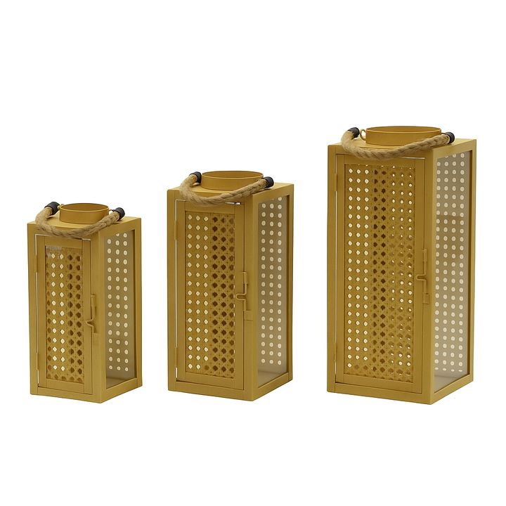 Gold Woven-Panel Lantern(set of 3 )