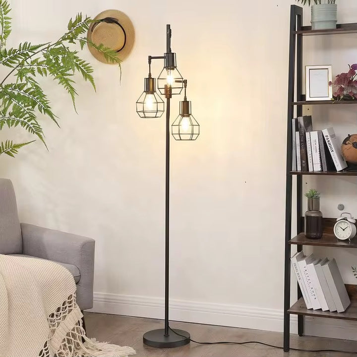 Industrial Triple Cage Floor Lamp