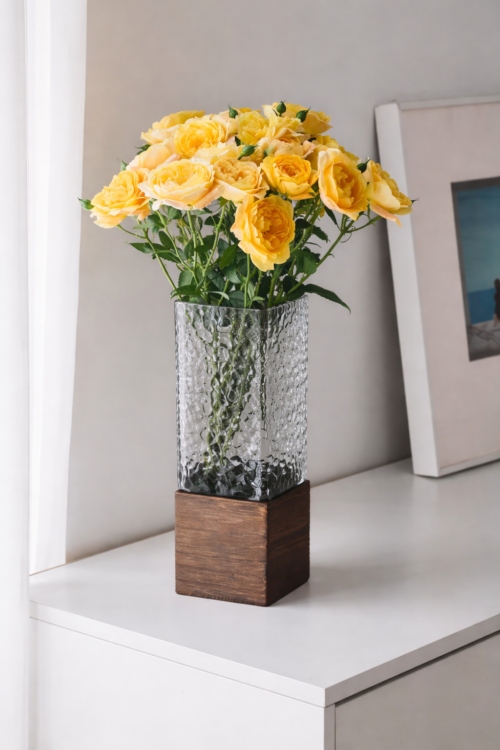 White Rose Arrangement in Glass Vase (vase only)