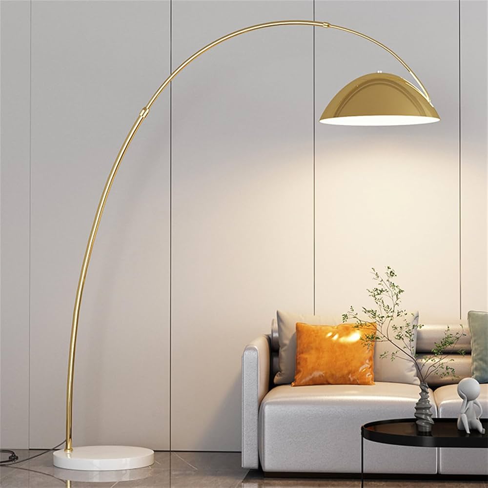 Brass Arc Floor Lamp with Dome Shade