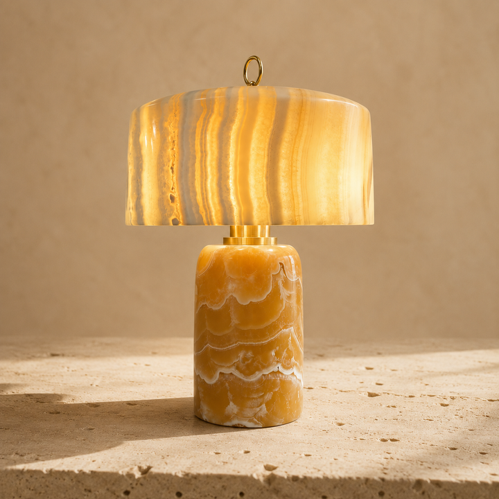 Modern Alabaster Table Lamp with Sculptural Stone Base