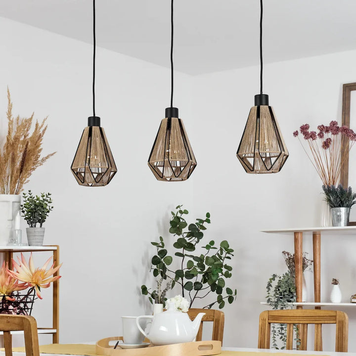 Geometric Woven Rope Pendant Light Trio