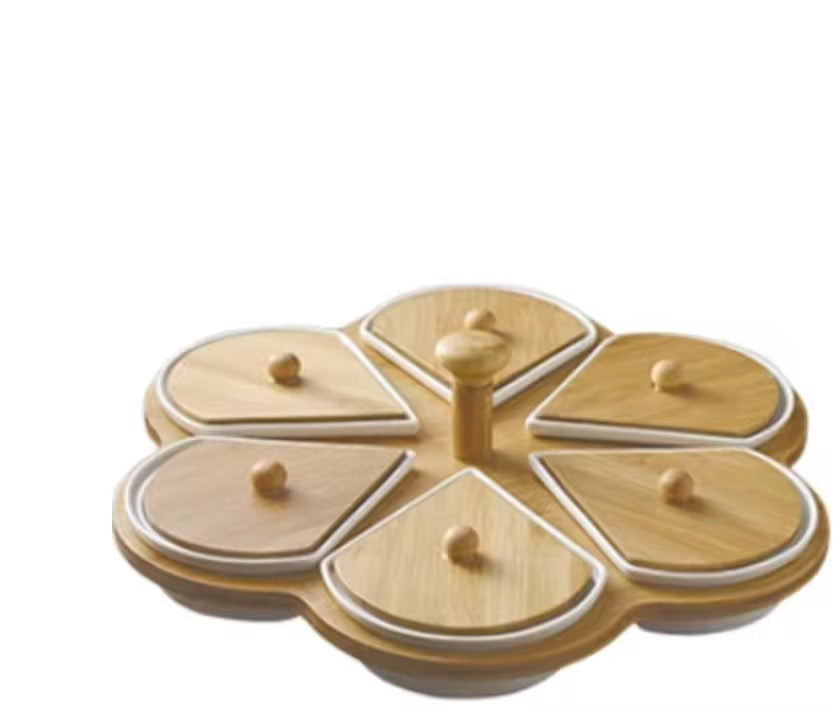 Wood & Ceramic Sectional Serving Tray