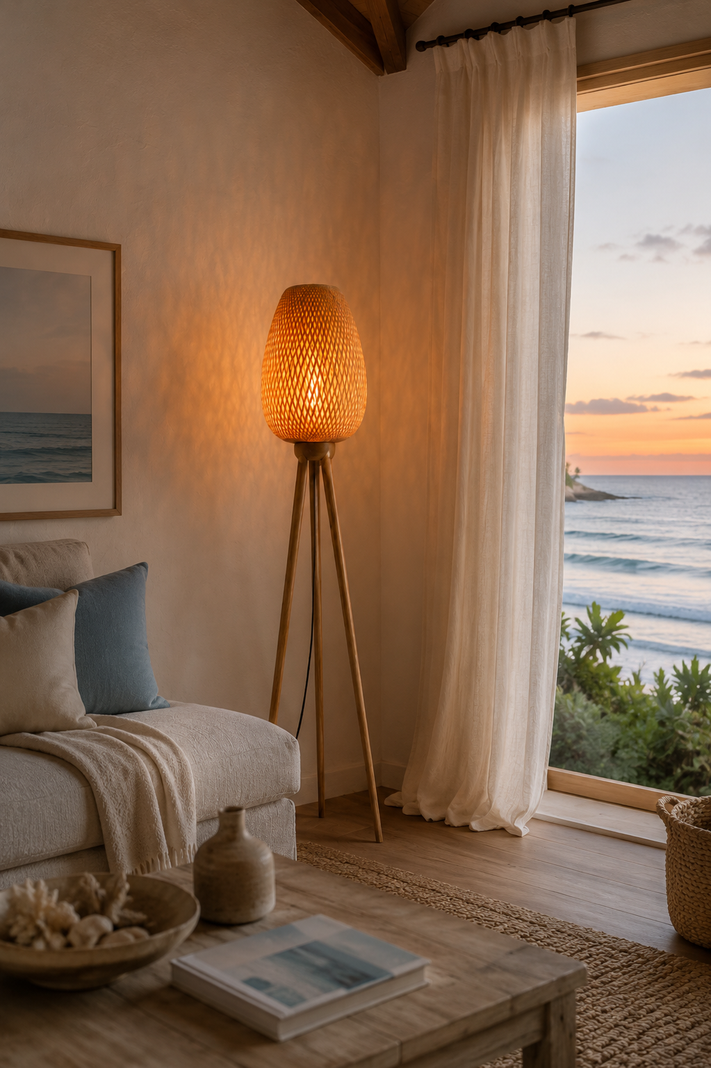 Nordic Tripod Bamboo Floor Lamp