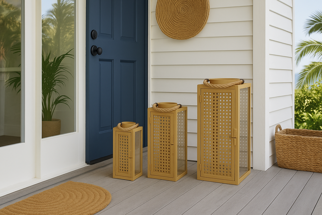 Gold Woven-Panel Lantern(set of 3 )