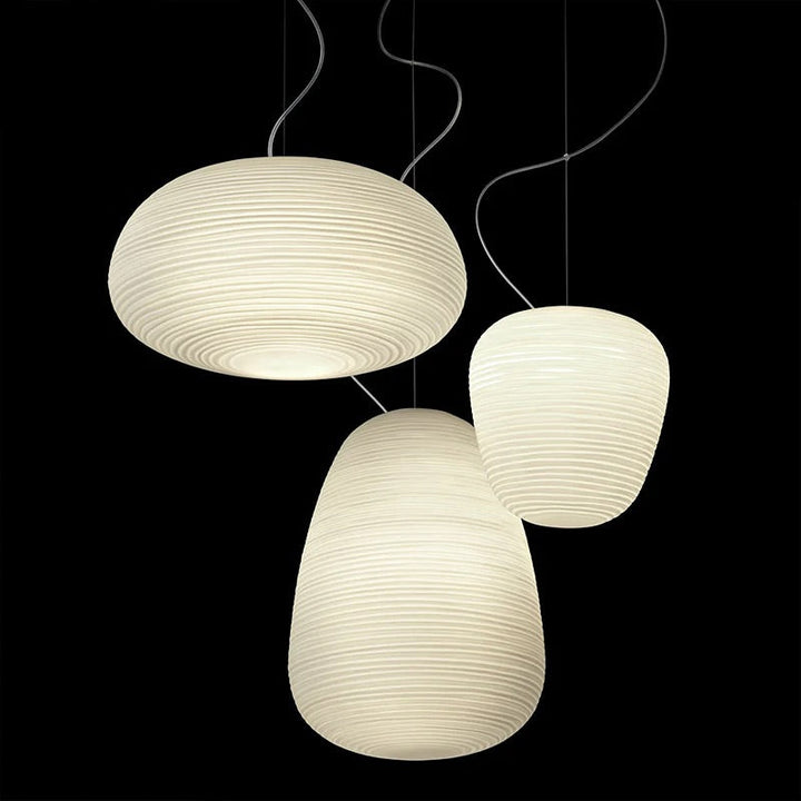 Minimalist White Pendant Light Sculptural Ribbed Design (set of 7 heads )