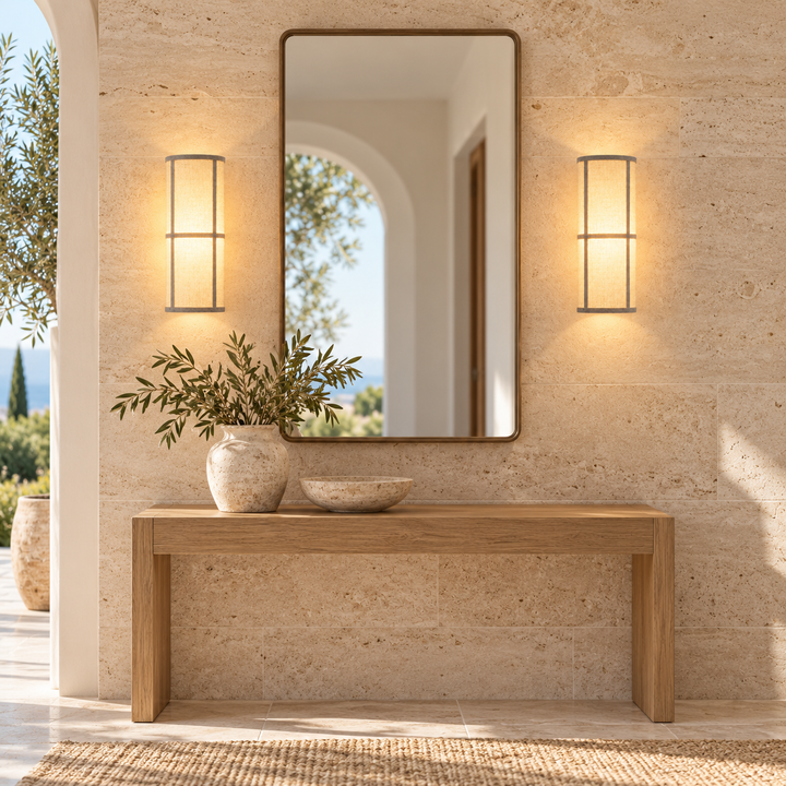 Modern Beige Fabric Wall Sconce with Cylindrical Shade