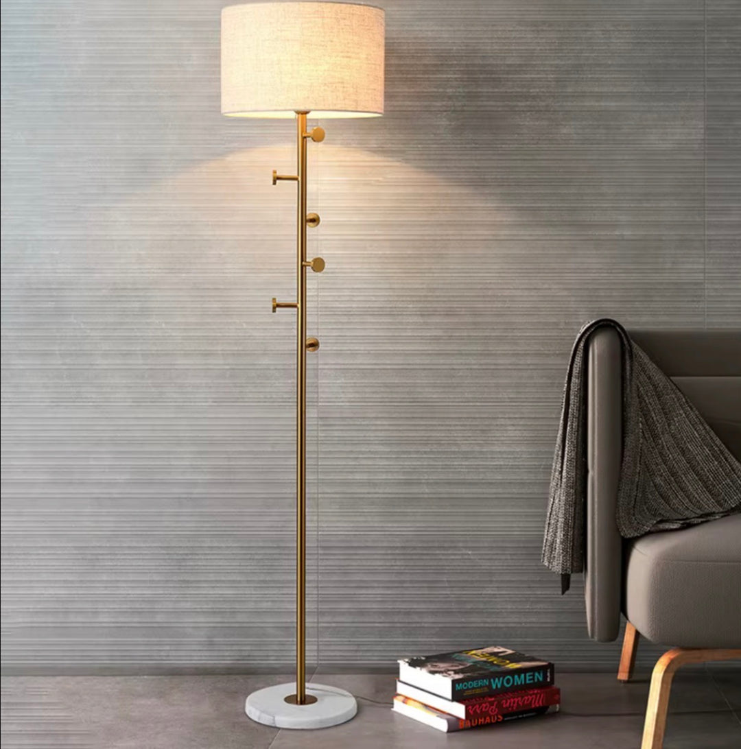 Brass Floor Lamp with Linen Drum Shade