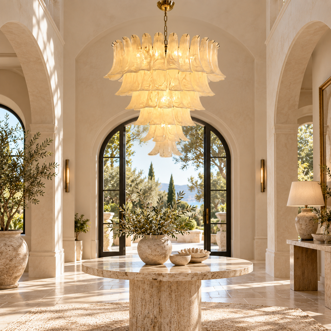 Cream Cascading Glass Panel Chandelier