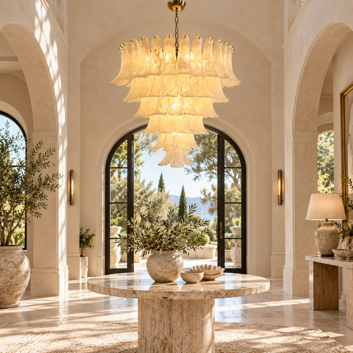 Cream Cascading Glass Panel Chandelier