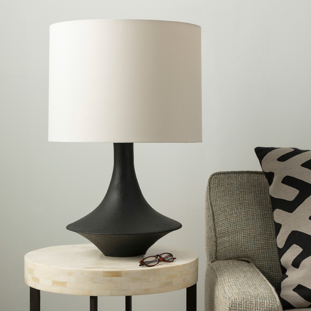 Modern Black Sculptural Table Lamp with Cream Shade