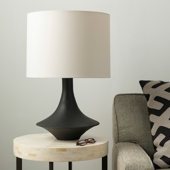 Modern Black Sculptural Table Lamp with Cream Shade