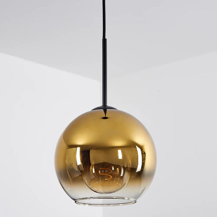 Modern Gold Globe Pendant Light with Amber Glass