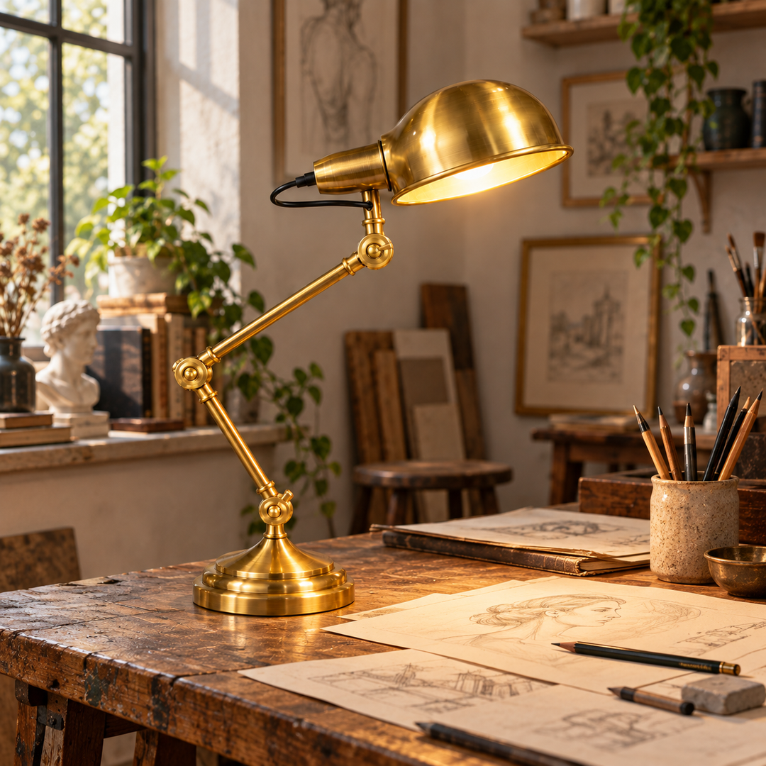 Adjustable Brass Task Table Lamp
