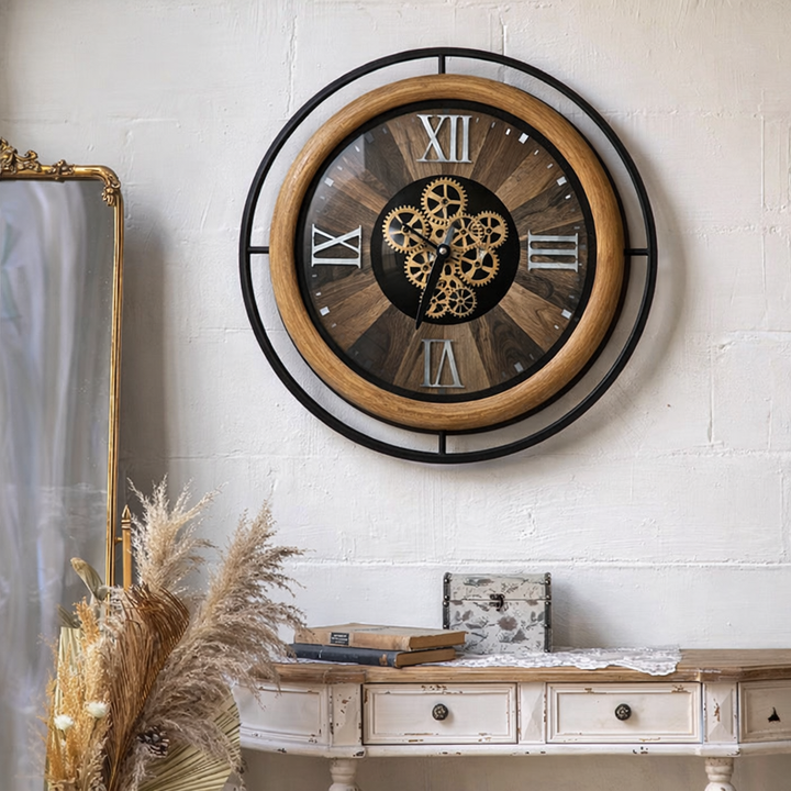 Rustic Timepiece Rustic Carved Wood Wall Clock - Large 80cm Decorative Timepiece – Wadi Home