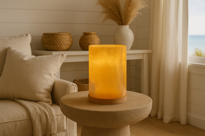Alabaster Stone Cylinder Table Lamp